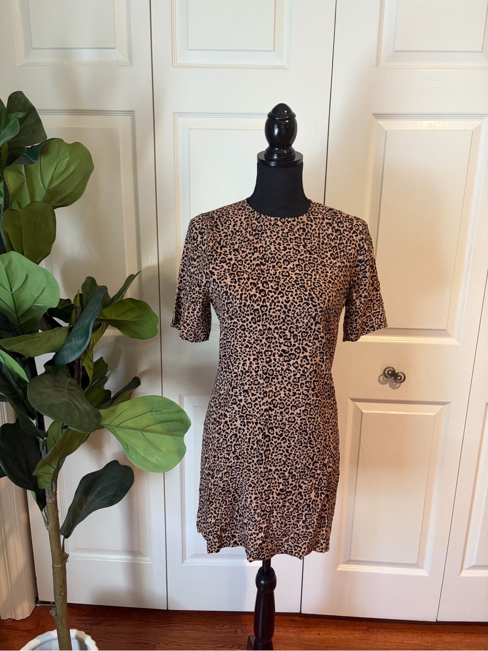 Reformation Leopard Print Short Sleeve Shift Dress - Brown XS